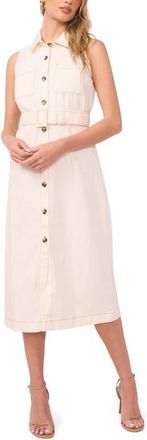 Vince Camuto Belted Sleeveless Midi Shirtdress in Antique White at Nordstrom, Size Medium