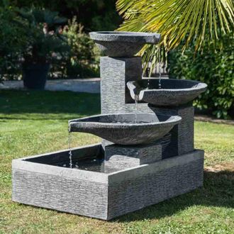 Wanda Collection Fuente De Jard&iacute;&shy;n Desbordante Estanque 3 Pilas Negro Gris