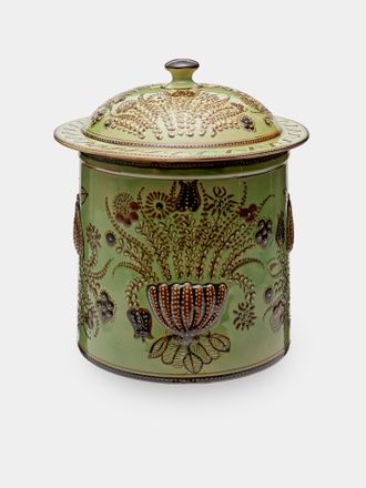 Poterie d'Évires Flowers Hand-Painted Ceramic Giant Lidded Pot