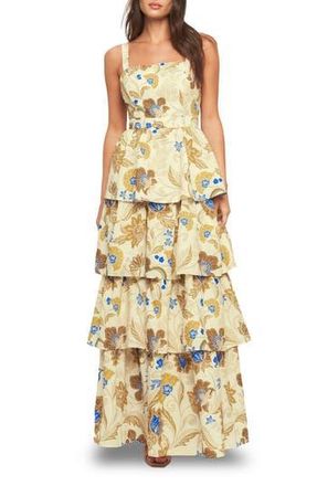 Flying Tomato Tiered Ruffle Print Maxi Dress in Ivory at Nordstrom Rack, Size Large