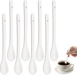 OEM 8 Cucharas De Caf&eacute; Y Cucharas De Cer&aacute;mica - 16,5 X 2,5 Cm - Cuchara Blanca Para Huevos - Cuchara De Porcelana - Para Caf&eacute; Y Postres