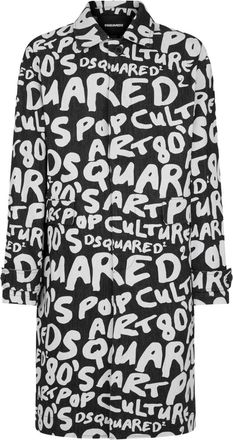 Dsquared2 logo-print single-breasted coat - men - Polyester/Cotton/Elastane/Cotton - 50 - Black