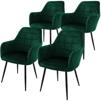 ML Design ECD Germany Set 4x Sedie da Pranzo Verde Scuro Poltrone Imbottite in Velluto Stile Moderno Scandinavo Gambe in Metallo per Sala Pranzo Soggiorno