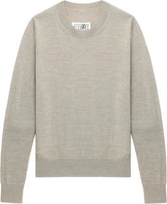 Maison Margiela Trui met ronde hals en elleboogstukken - Dames - Ronde hals truien - Grijs - S - Wol - Truien & Vesten