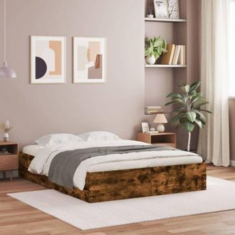 vidaXL Cama Con Cajones Madera De Ingenier&iacute;a Roble Ahumado 140x190 Cm Vidaxl