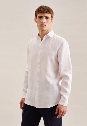 Seidensticker Businesshemd SEIDENSTICKER Regular, Herren, Gr. M40, normale &Auml;rmell&auml;ngen, rosa (hellrosa), 100% Leinen, gestreift, regular fit, 2-Knopf-Manschette, He