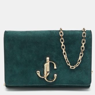 Jimmy Choo London Bohemia Dark Green Suede Chain Clutch