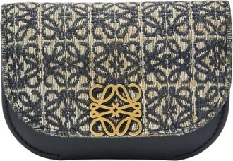 Loewe Beige Navy Canvas Leather Coin Purse/Coin Case (Pre-Owned)