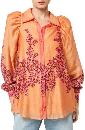 Ciebon Valerie Embroidered Puff Shoulder Shirt in Coral Blush at Nordstrom, Size X-Small