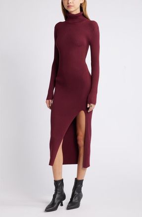 Open Edit Rib Long Sleeve Turtleneck Sweater Dress in Burgundy Field at Nordstrom, Size X-Large