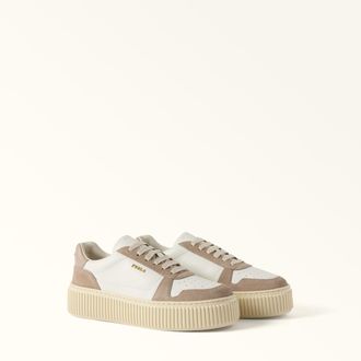 Furla Sky Sneakers Talco H Bianco Pelle Di Vitello Bicolore Morbida + Camoscio Donna
