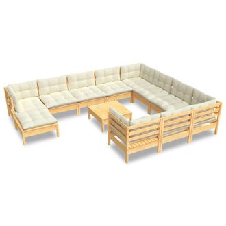 vidaXL Muebles De Jard&iacute;n 10 Pzas Y Cojines Madera De Pino Crema Vidaxl
