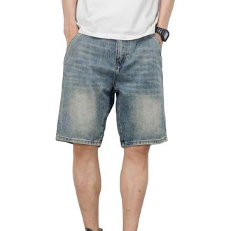 Generic Mens Heavyweight Jean Shorts Male Casual Loose Zipper Denim Short Summer Classic Straight Cargo Short Jeans (34,Blue2)