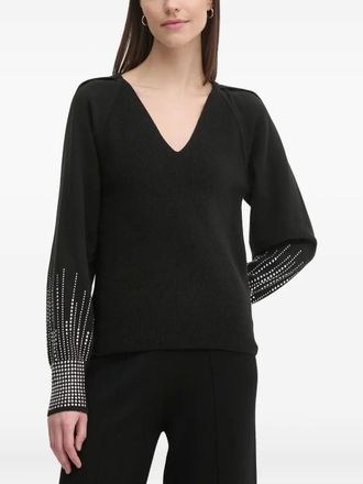 DKNY Maglione con decorazione borchie e scollo a V - Nero