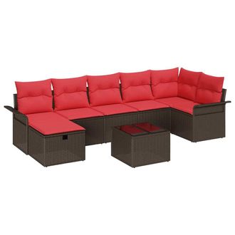 vidaXL Conjunto De Sof&aacute; De Jard&iacute;n 8 Pcs Marr&oacute;n Y Rojo Rat&aacute;n Sint&eacute;tico Vidaxl