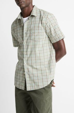 Vince Polson Plaid Short Sleeve Cotton Button-Up Shirt in Seafoam Combo at Nordstrom, Size Small