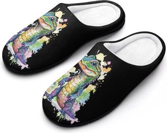 Generic Cartoon Watercolor Crocodile Slippers Men Winter Warm Cotton Anti-Slip Indoor Slip-Ons House Shoes