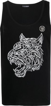 Plein Sport Tiger-print cotton tank top - men - Cotton - XXXL - Black