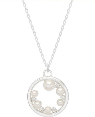 Estella Bartlett Faux Pearl & Crystal Circle Pendant Necklace in Silver at Nordstrom