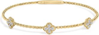 House of Brilliance 14K Yellow Gold 1/2 Cttw Diamond Quatrefoil Clover Style Bangle Bracelet- 7.75 Inches