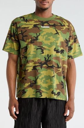 Pleasures Wordmark Logo Cotton T-Shirt in Woodland at Nordstrom, Size Xx-Large