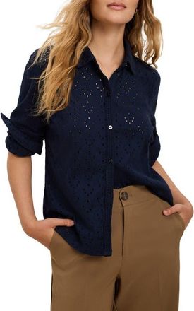 Nic+Zoe Embroidered Eyelet Button-Up Shirt in Dark Indigo at Nordstrom, Size Xx-Large