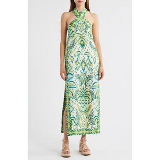 Farm Rio Tropical Tapestry Halter Linen Maxi Sundress in Off-White at Nordstrom Rack, Size Xx-Small