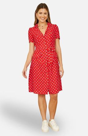 Yumi Retro Shirt Polka Dot Dress in Red at Nordstrom, Size 16