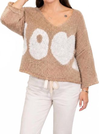 Mica Womens Oversized V Neck Love Sweater In Ecru