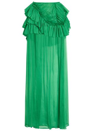 Dries Van Noten Shelby Frilled Silk Maxi Skirt - Green - 38 (UK10 / S)
