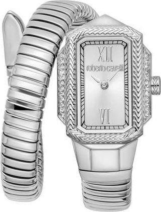Roberto Cavalli Vera Snake Wraparound Bracelet Watch, 22mm x 32mm in Silver at Nordstrom Rack