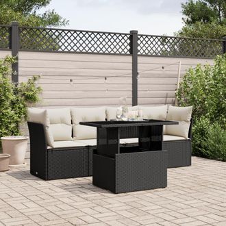 vidaXL Set De Muebles De Jard&iacute;n 5 Pzas Y Cojines Rat&aacute;n Sint&eacute;tico Negro Vidaxl