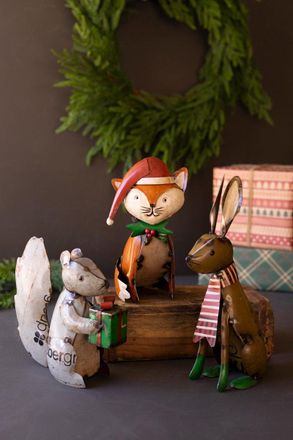 Kalalou Set Of Three Recycled Metal Christmas Woodland Critters