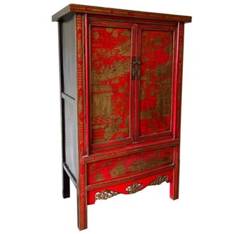 Wanderlust Deco Armario de madera artesanal rojo pintado a mano 115x55x181h cm