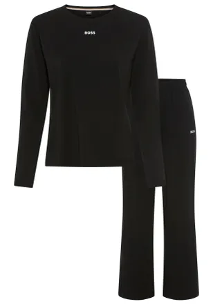HUGO BOSS Schlafanzug BOSS, Damen, Gr. XL, schwarz, Obermaterial: 95% Baumwolle, 5% Elasthan, unifarben, bequem lang, Rundhals, abgesteppte Kante, Homewear-Sets