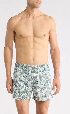 Nordstrom Modern Woven Stretch Cotton Boxers in White- Green Tropical Toile at Nordstrom, Size Xx-Large