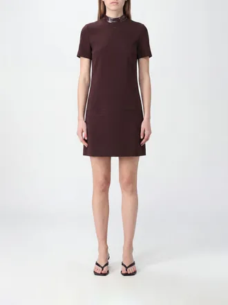 Courr&egrave;ges A-Line Cr&ecirc;pe Mini Dress with High Neck and Short Sleeves