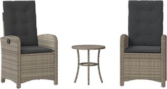 vidaXL Sillas Y Mesita De Jard&iacute;n Con Cojines 3 Piezas Rat&aacute;n Pe Gris Vidaxl