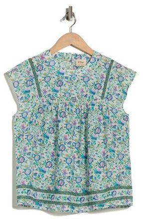 Elie Tahari Crewneck Cap Sleeve Top in Blue Parrot Floral Print at Nordstrom Rack, Size X-Small