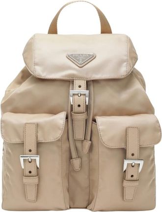 Prada Backpacks, female, Beige, Size: ONE SIZE Small Re-Nylon Backpack