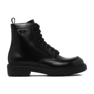 Prada Triangle Logo Lace-up Boots - male - Prada - Lace-up Boots - Black - 7 UK - Shoes