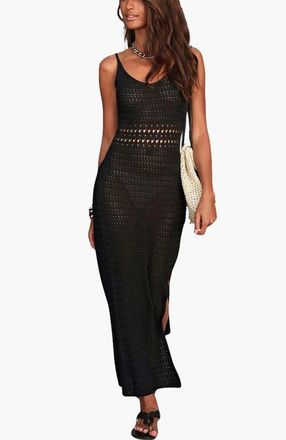 Lascana Womens Crochet Maxi Dress Cover Up in Black at Nordstrom, Size 12