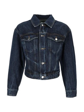 A Gold E Cropped Denim Trucker Jacket with Contemporary Silhouette