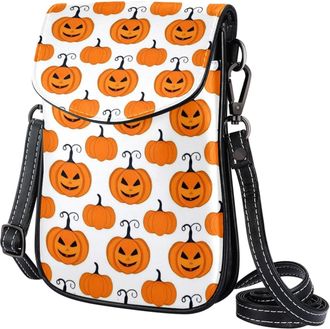 Generic Small Leather Crossbody Bags for Women, Halloween Jack-O-Lantern Casual Phone Purse Shoulder Bag Sling Bag with Adjustable Strap, for Shopping Hiking 