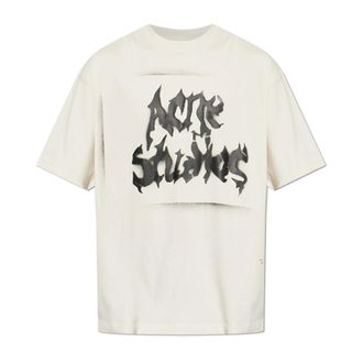 Acne Studios T-Shirts, male, Beige, Size: XL/2XL Gothic Logo T-shirt