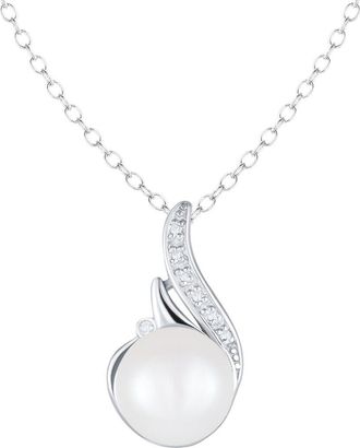 Splendid Pearls Silver 10Mm Pearl Cz Pendant
