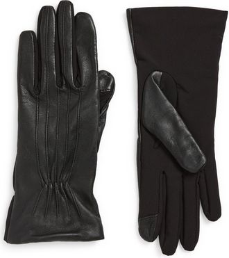 Cole Haan Leather Stretch Mixed Media Gloves in Caviar at Nordstrom Rack, Size Large/x-Large