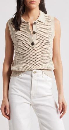 Frame Denim Openwork Sleeveless Polo Sweater in Taupe at Nordstrom Rack, Size X-Large