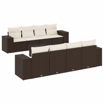 vidaXL Set De Sof&aacute;s De Jard&iacute;n 9 Pzas Y Cojines Rat&aacute;n Sint&eacute;tico Marr&oacute;n Vidaxl