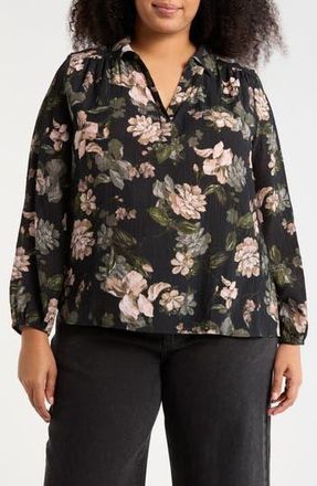 Daniel Rainn Textured Split Neck Top in Black at Nordstrom Rack, Size 2X